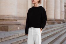 03 an everyday look with a black jumper, white pants, black shoes and a black tote – you won’t need more for a comfy feel
