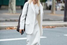 08 a creamy maxi dress, a matching oversized blazer, black high top sneakers and a large tote are a lovely look for spring