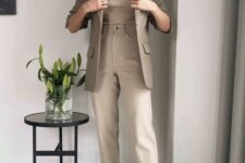 39 a neutral top, neutral cropped jeans, greige loafers, a greige oversized blazer are a lovely neutral outfit for spring