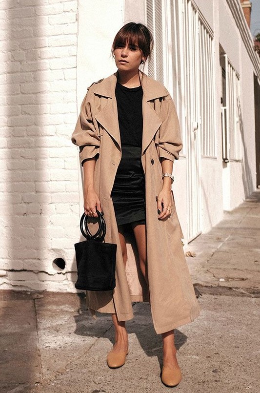 a classic beige midi trench with black buttons always works for most of spring or fall looks