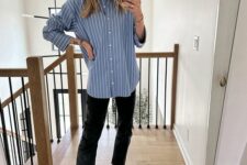 09 a blue striped shirt, black jeans, black loafers are an easy and elegant outfit for spring