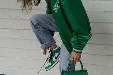 a cute spring look with a bomber jacket and sneakers