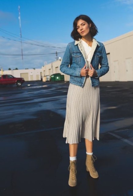 Long skirt and jean jacket combination  Fashion Style Fab fashion
