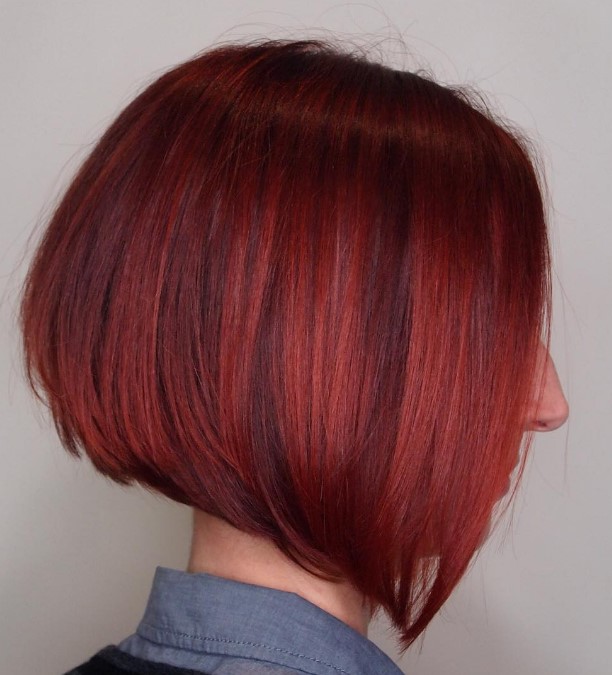 a hot red A-line chin length bob is pure elegance and it will make a bold statement