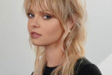 a long mullet with delicate shades of blonde, with mesys bangs and long sides and back is a very chic idea