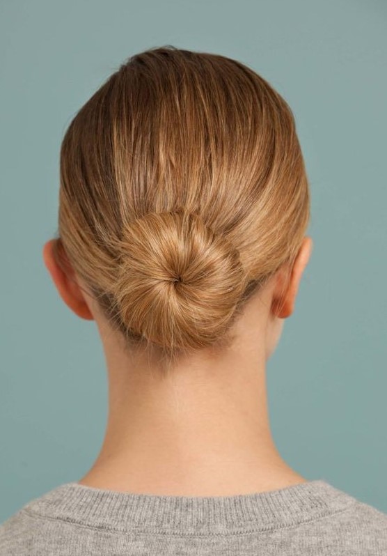 a ballerina bun is a perfect solution suitable for all ages, it can be higher or lower and it looks neat and cool