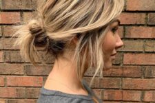 09 a messy low bun with a messy and textured top and some locks down is fast to make and comfy to wear