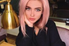 13 a pastel pink long bob is a gorgeous idea, here blue eyes create a perfect contrast to the pink hair