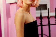 17 a soft pink midi length bob with side part and some texture and volume is a cool and fresh idea for spring or summer