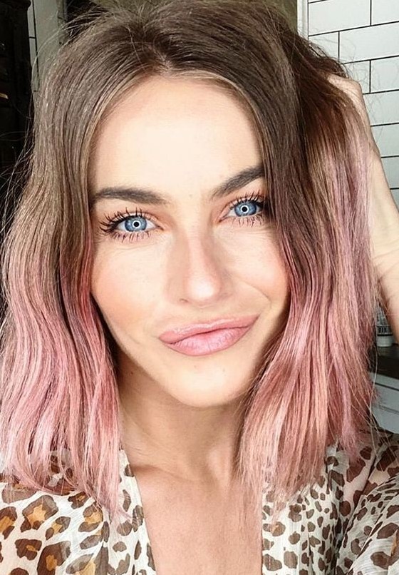 a brown lob with pastel pink with an ombre effect is a very cool idea if you don't want pink on all the length