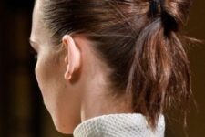 24 a messy updo made of a usual ponytail, with a sleek top is a cool idea to rock any time