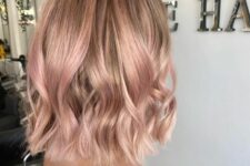 25 a long blonde bob with delicate blush pink balayage and a bit of waves is a chic and cool idea