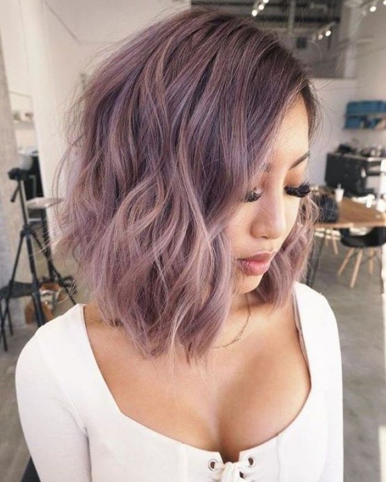 a beautiful and delicate wavy lavender long bob with a bit of textured waves is a gorgeous idea for a soft look