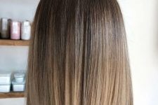 a blunt light brunette long bob with a blonde ombre touch is a stylish and chic idea that looks delicate