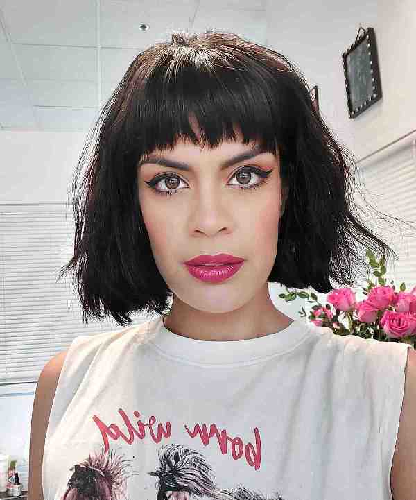 a chin-length French bob with a fringe and a lot of texture is a great idea for oval and square faces