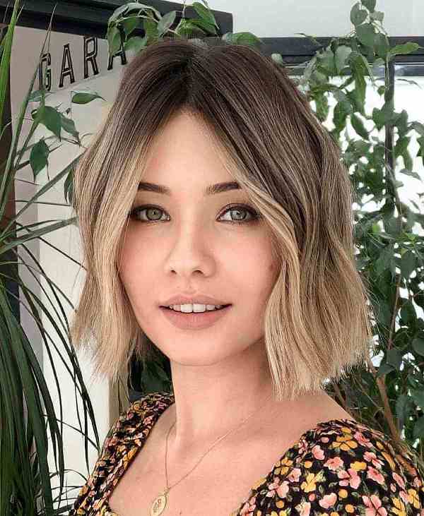 a cute blunt bob with blonde ombre, add accent highlights as the color transitions