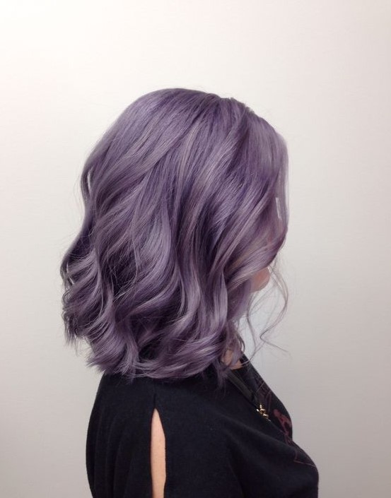 a fabulous lavender long bob with waves and side part is a very romantic and beautiful idea