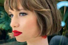 a jaw-length French bob with a fringe looks beautiful, and if you add layering, it will be light and fluffy