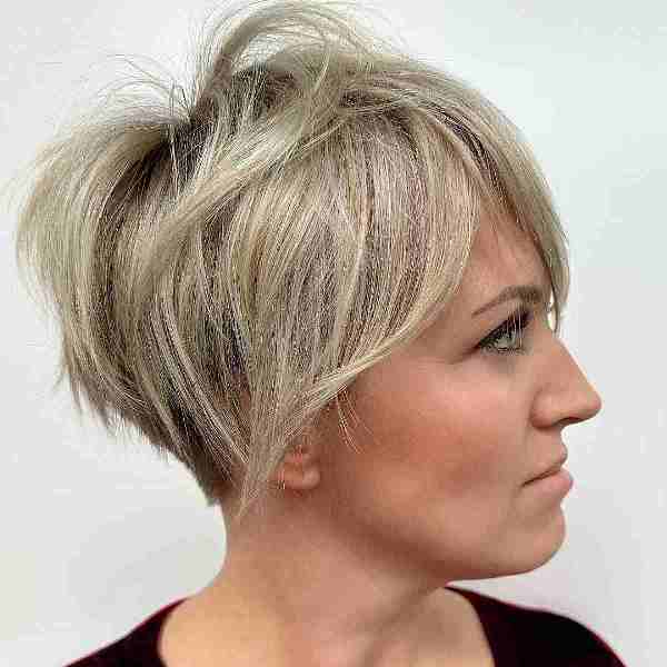 a layered blonde bixie is versatile, it has enough length to be worn polished or tousled for every day wear