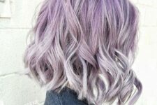 a lilac to silver ombre long bob with waves is a fantastic idea to rock in spring or summer, it looks delicate