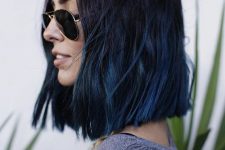 a long textural bob with a black to blue ombre for a super edgy look