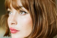 a lovely caramel and honey French bob with bangs is a super chic and timeless solution that always works