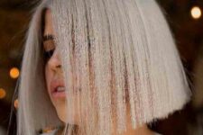 a platinum blunt blonde bob is great for fine hair as the blunt line will make your hair look thicker