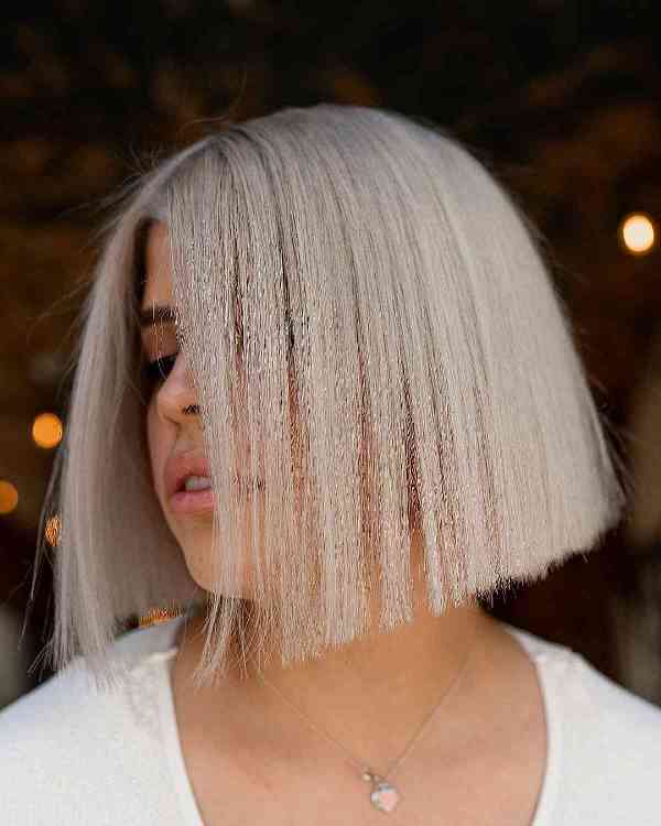 a platinum blunt blonde bob is great for fine hair as the blunt line will make your hair look thicker