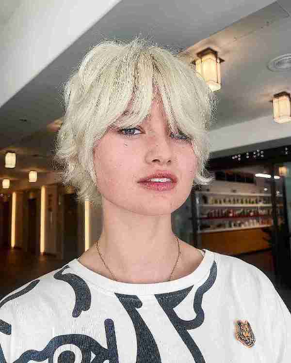 a shaggy blonde bixie cut is trendy, make sure you don't create a lot of volume when drying and styling