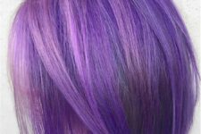 an ultra-violet straight long bob is a chic and cool idea to rock, it looks amazingly bold