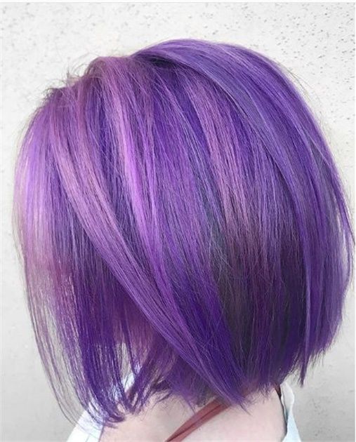 An ultra violet straight long bob is a chic and cool idea to rock, it looks amazingly bold