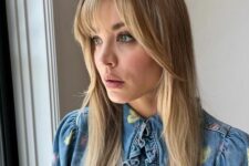 beautiful long blonde hair with layered bangs – chin-length and wispy shorter ones – looks amazing