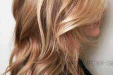 beautiful long light brunette hair with gold and honey blonde balayage and waves plus a shiny finish is an amazing idea with plenty of elegance