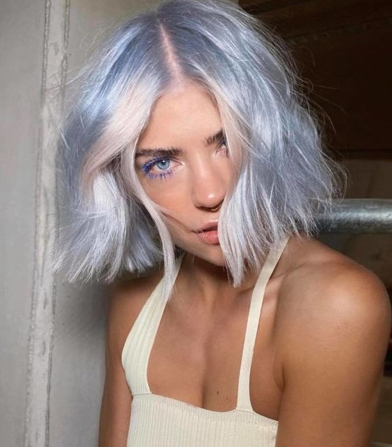 short and wavy pastel blue hair with blush touches and texture is a fantastic combo for pastel fans