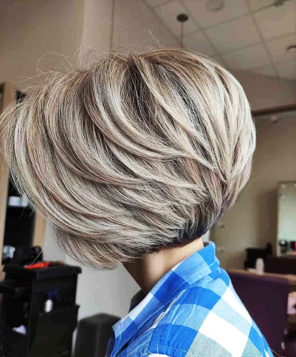 A layered blonde pixie bob with darker root is a cool solution if you want a lot of dimension