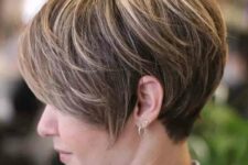 a layered pixie with bronde highlights, which add volume and dimension, and a wispy fringe may be a perfect finish