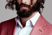 a long wavy hairstyle with a lot of movement and volume plus a full beard are an elegant idea, and if you have curls, it’s even easier