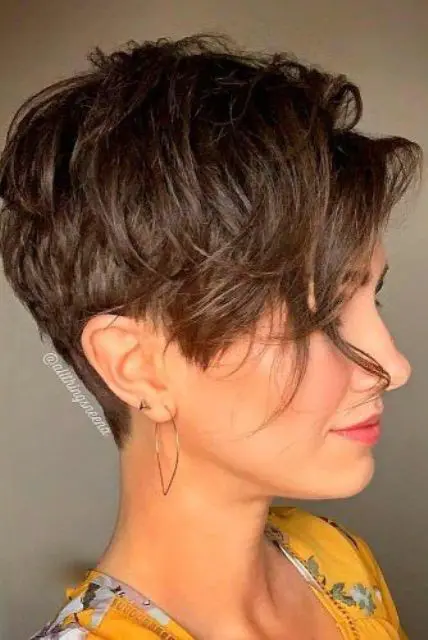 a lovely brown layered pixie with longer side bangs and longer layers on top is a catchy and cool idea