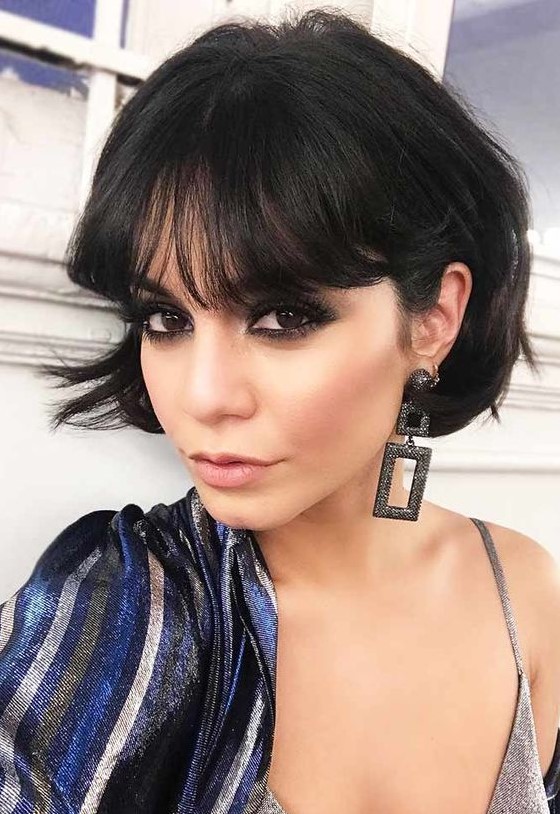 a short black bob with a lot of volume and fringe bangs is an amazing idea for a bold and catchy look