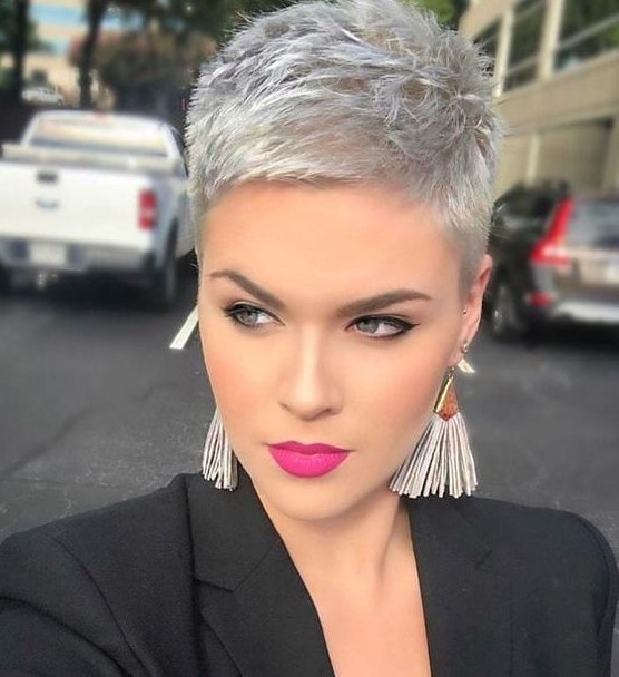 a silver short pixie haircut is super bold, chic and stylish and is a very trendy solution