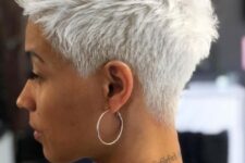 an icy blonde short pixie is a great solution with both the length and the color