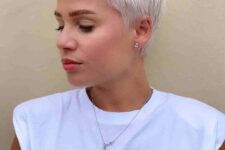 an icy blonde short pixie with textured volume is a lovely idea if you wanna look modern and really bold