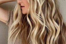 dimensional beach blonde balayage on bronde hair and beach waves is a great idea to look awesome