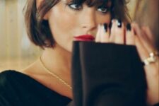 a dark brown chin-length bob with wispy outgrown bangs is a beautiful and bold idea to rock right now