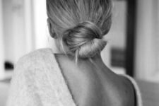 a knotted low bun with a textured top is a cool 5-minute hairstyle to pull off for many occasions