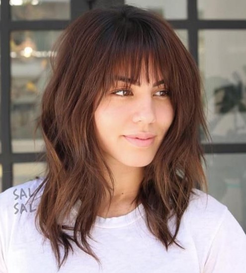 a layered long bob with wispy bangs, shaggy layers for a bit of grunge is a lovely idea to rock right now