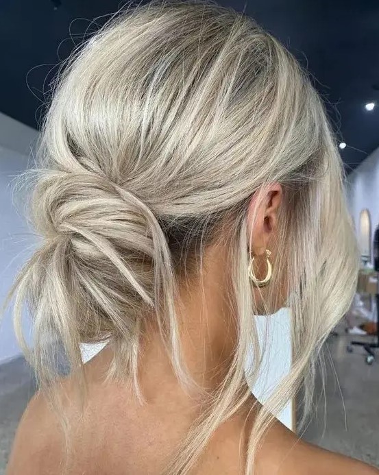 a messy low bun with a volume on top and some locks down is a perfect solution