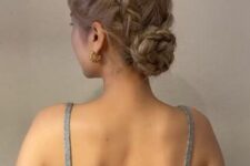braids on top coming into a braided low bun are a great hairstyle for long hair, it looks girlish and chic