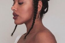 chunky cornrows will let you spend not too much time on creating a hairstyle, braids on both sides won’t obstruct the view