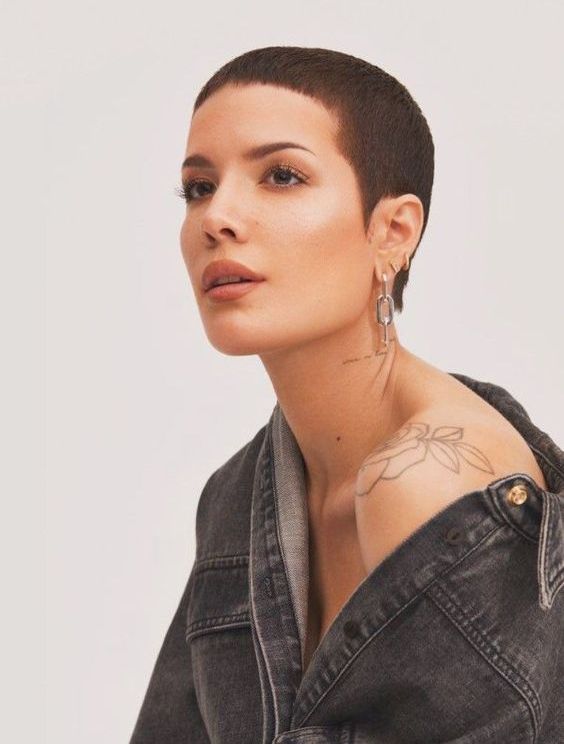 a catchy and bold longer buzz cut with clean lines looks very elegant and chic and highlights your femininity